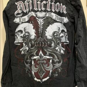 Mens Affliction LS Casual/dress shirt with Cross and Skulls (M)